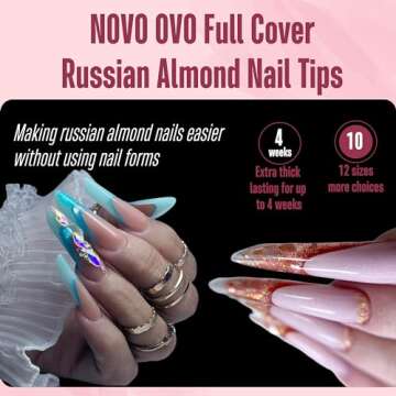 NOVO OVO Russian Almond Nail Tips - 360pcs Kit for Stunning Designs