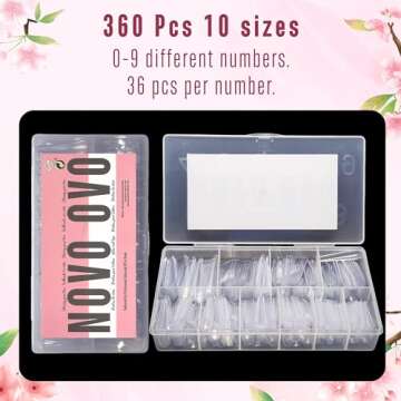 NOVO OVO Russian Almond Nail Tips - 360pcs Kit for Stunning Designs