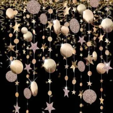 Decor365 Twinkle Star Garland Champagne Gold Party Decorations Stars Banner Ceiling Hanging Decor Streamer Backdrop for Birthday Baby Shower Christmas New Year Eve Starry Night Theme Party Supplies