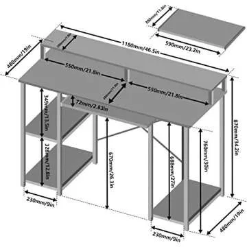 TOPSKY Computer Desk with Storage Shelves/23.2” Keyboard Tray/Monitor Stand Study Table for Home Office(46.5x19 inch, Rustic Brown)