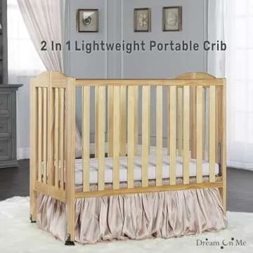 Dream On Me 2-in-1 Portable Folding Stationary Side Crib - Safe, Compact, & Eco-Friendly