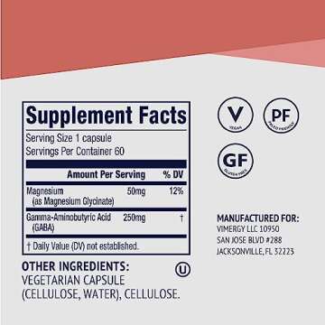 Vimergy GABA with Magnesium – Supports Nervous System Function – Promotes Relaxation – Kosher, Vegan & Gluten-Free – 60 Capsules