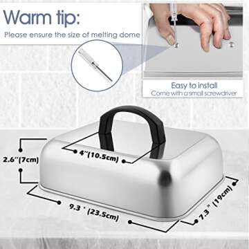 HaSteeL Cheese Melting Dome Set of 2, Stainless Steel Rectangular 9x7 Inch Basting Steaming Cover, H...