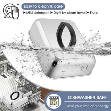 HaSteeL Cheese Melting Dome Set of 2, Stainless Steel Rectangular 9x7 Inch Basting Steaming Cover, Heavy Duty Metal Grill Dome for Flat Top Teppanyaki Barbecue Cooking Indoor/Outdoor, Dishwasher Safe