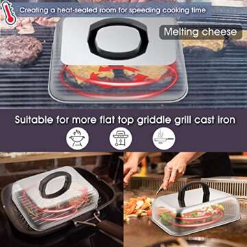 HaSteeL Cheese Melting Dome Set of 2, Stainless Steel Rectangular 9x7 Inch Basting Steaming Cover, Heavy Duty Metal Grill Dome for Flat Top Teppanyaki Barbecue Cooking Indoor/Outdoor, Dishwasher Safe