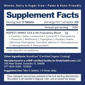 BodyHealth PerfectAmino (150 ct) Easy to Swallow Tablets, Essential Amino Acids Supplement with BCAA...