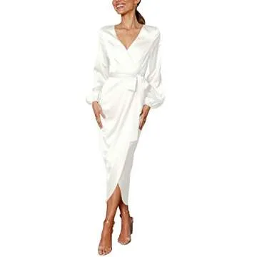 Womens Deep V-Neck Long Sleeve Midi Dress for Parties