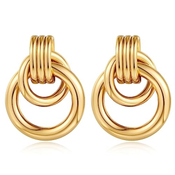 18K Gold Small Geometric Drop Dangle Earrings for Stylish Women