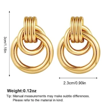18K Gold Small Geometric Drop Dangle Earrings for Stylish Women