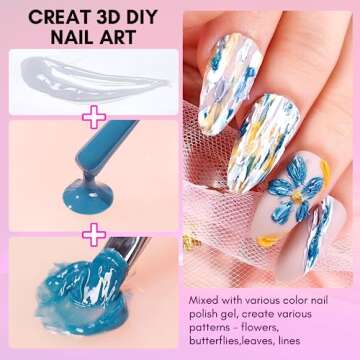 Makartt 3D Texture Nail Gel Sculpting Gel Nail Art Glue for Nail Art Mirror Chrome Nail Powder Gel Nail Polish Craving 3D Metal Painting Drawing Design Sculpture Gel Nail Decoration Manicure Charms