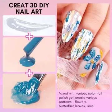 Makartt 3D Texture Nail Gel Sculpting Gel Nail Art Glue for Nail Art Mirror Chrome Nail Powder Gel Nail Polish Craving 3D Metal Painting Drawing Design Sculpture Gel Nail Decoration Manicure Charms