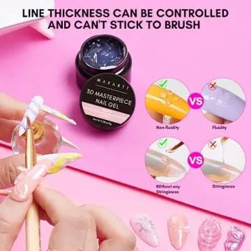 Makartt 3D Texture Nail Gel Sculpting Gel Nail Art Glue for Nail Art Mirror Chrome Nail Powder Gel Nail Polish Craving 3D Metal Painting Drawing Design Sculpture Gel Nail Decoration Manicure Charms