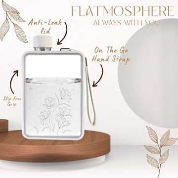 FLATMOSPHERE - 13OZ Flat Water Bottle - BPA free - Leak proof – Elegant slim portable Unique Flowe...