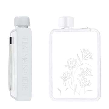 FLATMOSPHERE - 13OZ Flat Water Bottle - BPA free - Leak proof – Elegant slim portable Unique Flowers Design Fits in any handbag Notebook water bottle for sports GYM outdoor travel camping