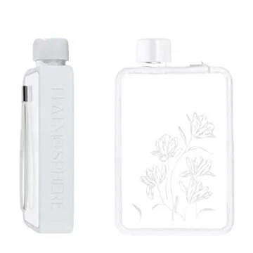 FLATMOSPHERE - 13OZ Flat Water Bottle - BPA free - Leak proof – Elegant slim portable Unique Flowers Design Fits in any handbag Notebook water bottle for sports GYM outdoor travel camping