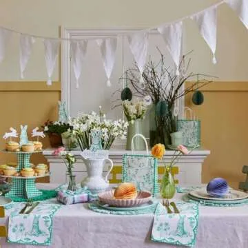 Talking Tables Resuable Easter Cake 2 Tier |Spring Bunny Themed | 100% Paper Card Reversible Double Sided, Food Stand Perfect for Birthday, Afternoon Tea, Baby Shower, Picnic, Green