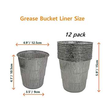 Drip Grease Bucket Can & 12-Pack Liners for Traeger 20/22/34, Pit Boss, etc Pellet Smoker Grill (Silver 12)