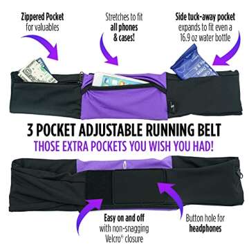 3 Pocket Adjustable Running Belt Waist Pack, Fanny Pack For Working Out With Sweat Resistant Backing, Holds All iPhone Models