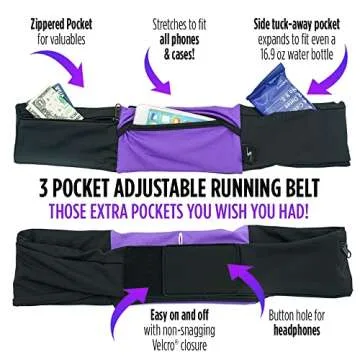 3 Pocket Adjustable Running Belt Waist Pack, Fanny Pack For Working Out With Sweat Resistant Backing, Holds All iPhone Models