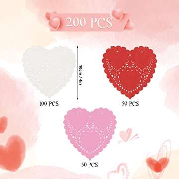 Songjum 200 PCS Valentine Heart Doilies 4 Inch Heart Shaped Paper Doilies Whith Lace for Valentine's...