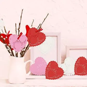 Songjum 200 PCS Valentine Heart Doilies 4 Inch Heart Shaped Paper Doilies Whith Lace for Valentine's Day Craft Wedding Birthday Cakes Desserts Tableware Food Decoration (Assorted Colors)