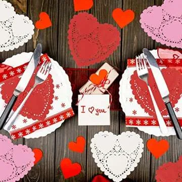 Songjum 200 PCS Valentine Heart Doilies 4 Inch Heart Shaped Paper Doilies Whith Lace for Valentine's Day Craft Wedding Birthday Cakes Desserts Tableware Food Decoration (Assorted Colors)