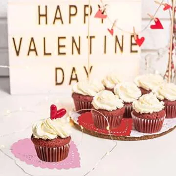 Songjum 200 PCS Valentine Heart Doilies 4 Inch Heart Shaped Paper Doilies Whith Lace for Valentine's Day Craft Wedding Birthday Cakes Desserts Tableware Food Decoration (Assorted Colors)