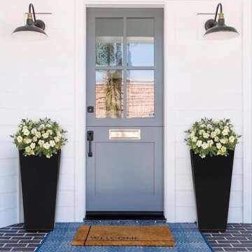 Wallowa Metallic Taper Planter, 26 Inch Planter Tall Tapered Planter for Front Porch, Patio, Deck, Garden Indoor/Outdoor Tree Planters, Set of 2 Black with Copper Hand Brushed Rim