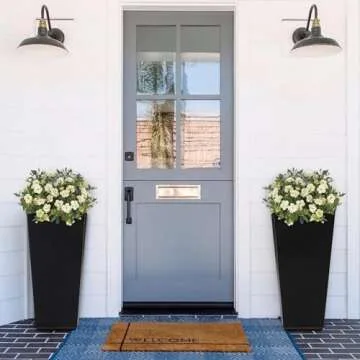 Wallowa Metallic Taper Planter, 26 Inch Planter Tall Tapered Planter for Front Porch, Patio, Deck, Garden Indoor/Outdoor Tree Planters, Set of 2 Black with Copper Hand Brushed Rim