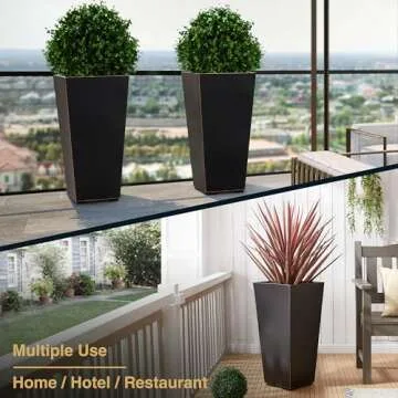 Wallowa Metallic Taper Planter, 26 Inch Planter Tall Tapered Planter for Front Porch, Patio, Deck, Garden Indoor/Outdoor Tree Planters, Set of 2 Black with Copper Hand Brushed Rim