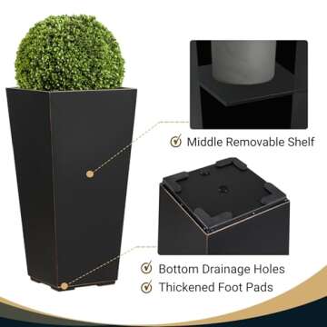 Wallowa Metallic Taper Planter, 26 Inch Planter Tall Tapered Planter for Front Porch, Patio, Deck, Garden Indoor/Outdoor Tree Planters, Set of 2 Black with Copper Hand Brushed Rim