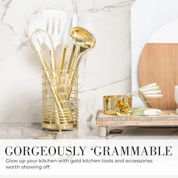 Stylish White Silicone and Gold Cooking Utensils Set