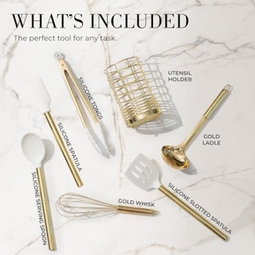 Stylish White Silicone and Gold Cooking Utensils Set