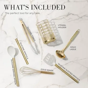 Stylish White Silicone and Gold Cooking Utensils Set