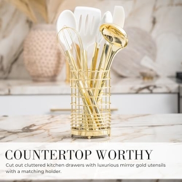 Stylish White Silicone and Gold Cooking Utensils Set