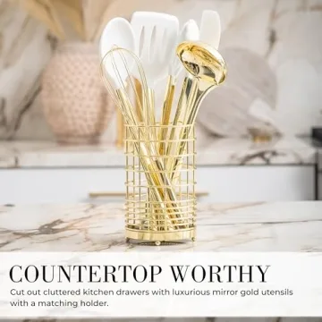 Stylish White Silicone and Gold Cooking Utensils Set