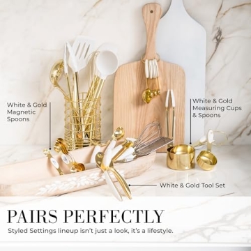 Stylish White Silicone and Gold Cooking Utensils Set