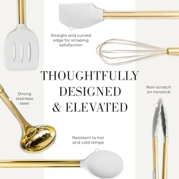 Stylish White Silicone and Gold Cooking Utensils Set