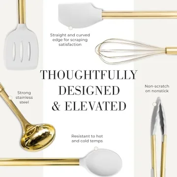 Stylish White Silicone and Gold Cooking Utensils Set