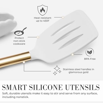 Stylish White Silicone and Gold Cooking Utensils Set