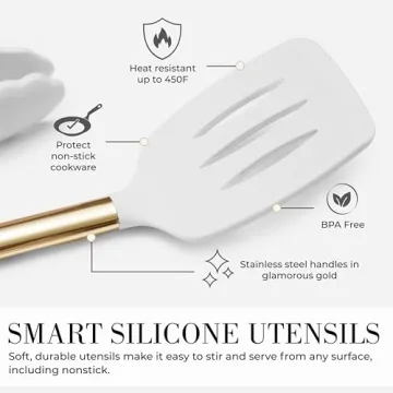 Stylish White Silicone and Gold Cooking Utensils Set