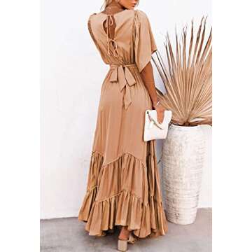 Vibrant Meenew Plunge V Neck Maxi Dress - Women's Fashion