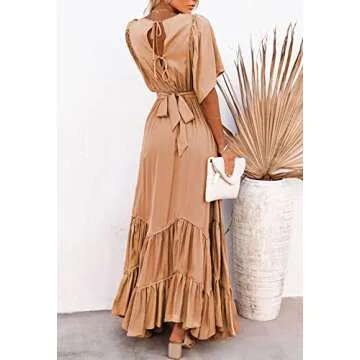 Vibrant Meenew Plunge V Neck Maxi Dress - Women's Fashion