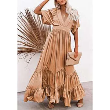 Vibrant Meenew Plunge V Neck Maxi Dress - Women's Fashion