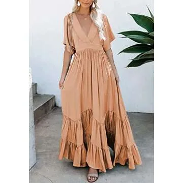 Vibrant Meenew Plunge V Neck Maxi Dress - Women's Fashion