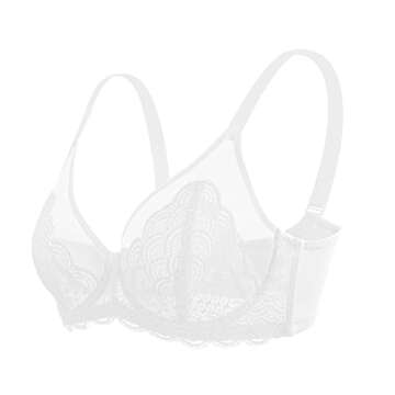 HSIA Minimizer Bra for Women - Plus Size Lace Bra Womans Full Coverage Bras Unlined Underwire Bra for Heavy Breast White