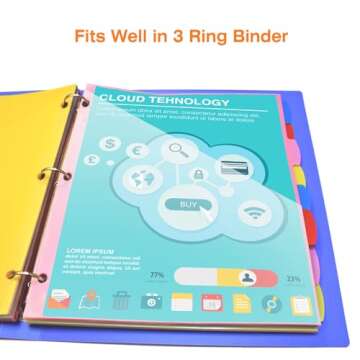 WOT I 8-Tab Plastic Dividers w/Front Pockets - 3 Sets, Multicolor Dividers with Pockets for Binders, 24PCS Tab Dividers Assorted Colors