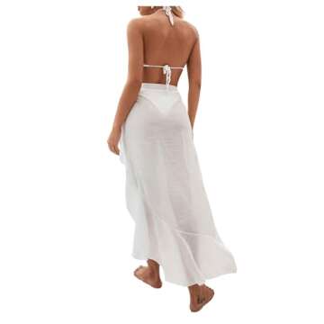 OYOANGLE Women's Mesh Sheer Swimsuit Cover Up Ruffle Tie Side Beach Sarong Wrap Long Skirt White one...
