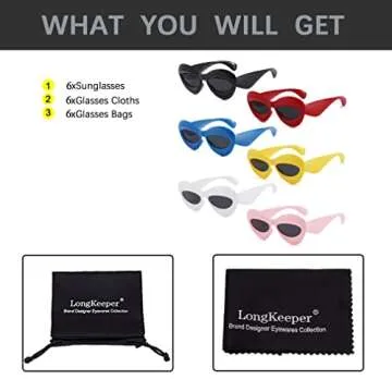 Long Keeper 6 Pair Lip Sunglasses Unique Women Sexy Thick Frame Inflated Cat Eye Candy Color Punk Sun Glasses UV400 (6 Pair)