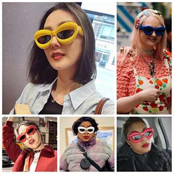 Long Keeper 6 Pair Lip Sunglasses Unique Women Sexy Thick Frame Inflated Cat Eye Candy Color Punk Sun Glasses UV400 (6 Pair)